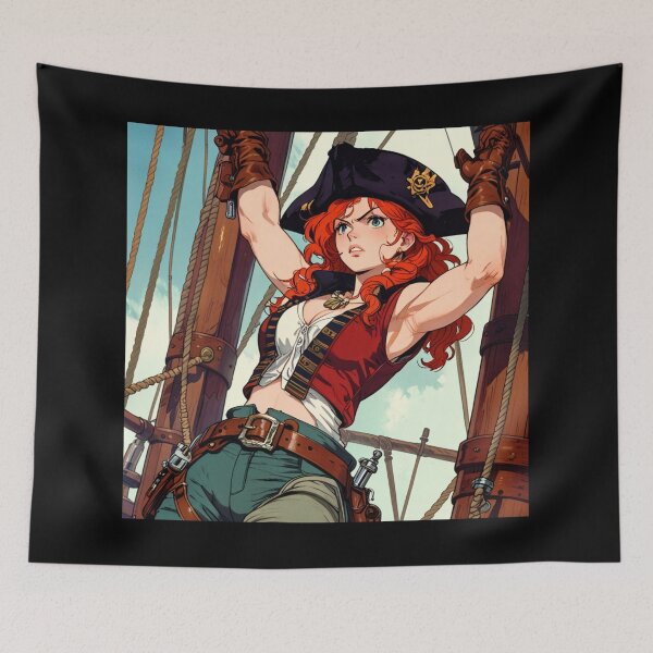 Item preview,  Red Head Pirate Queen Anne Bonney vintage Anime Manga Illustration designed and sold by Vintage Designs +.