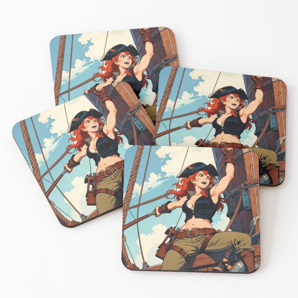 Item preview,  Red Head Pirate Queen Anne Bonney vintage Anime Manga Illustration designed and sold by Vintage Designs +.