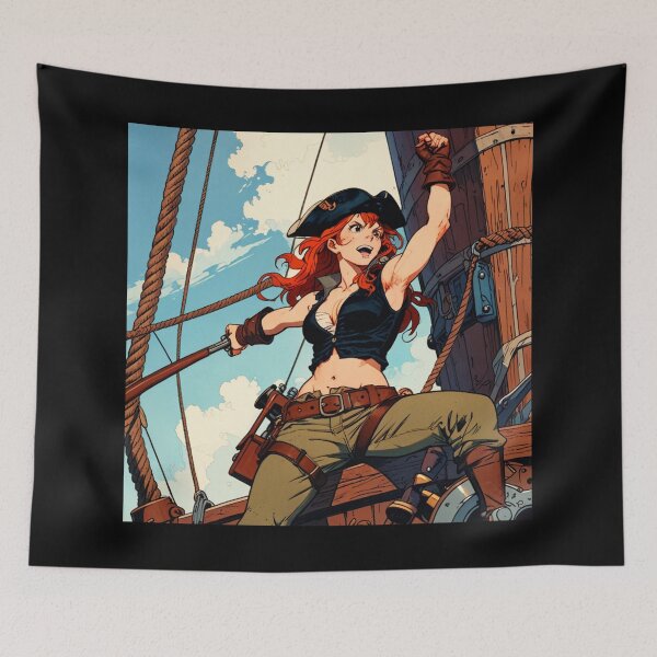 Item preview,  Red Head Pirate Queen Anne Bonney vintage Anime Manga Illustration designed and sold by Vintage Designs +.