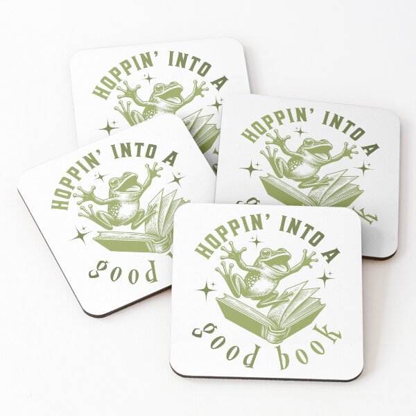Item preview, VINTAGE HOPPIN' INTO A GOOD BOOK - CLASSIC OLIVE FROG READING A BOOK designed and sold by justyna-s28.