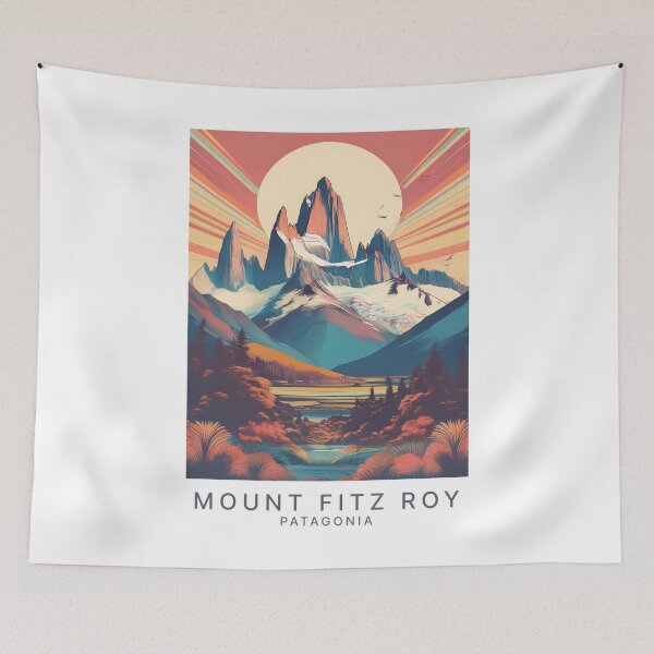 Item preview, Surreal Retro Travel Poster – Mount Fitz Roy in Patagonia Argentina in Vintage Style designed and sold by pod24.