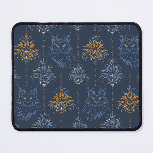 Item preview, Baroque Cat & Floral Damask – Vintage-Inspired Cat Pattern - Navy Blue and Orange designed and sold by wild.geranium.design.