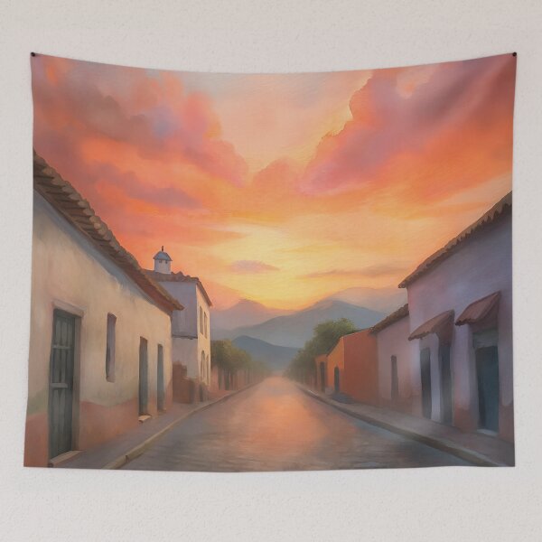 Item preview, Watercolor Mexican Town Sunrise designed and sold by dulceguavashop.