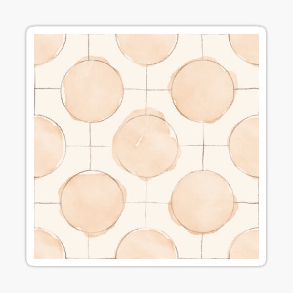 Polka dot minimalist pattern. Peach watercolor dots and pencil sketch grid. Retro pattern. Modern circles and dots pattern. Sticker