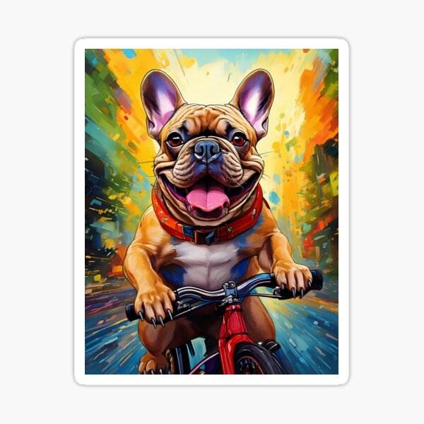 Vista previa del artículo con la obra «Paseo en bicicleta con un bulldog francés», diseñado y vendido por Kspirit Designs.