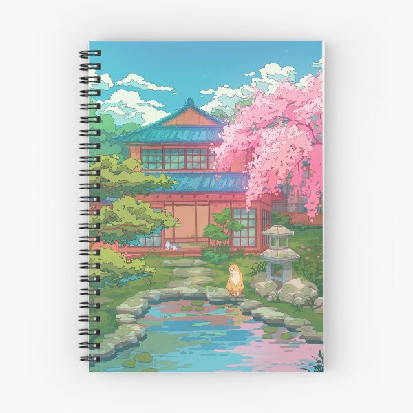 Item preview, Serene Japanese Garden, Cherry Blossoms and cute cats designed and sold by AnGoArt.