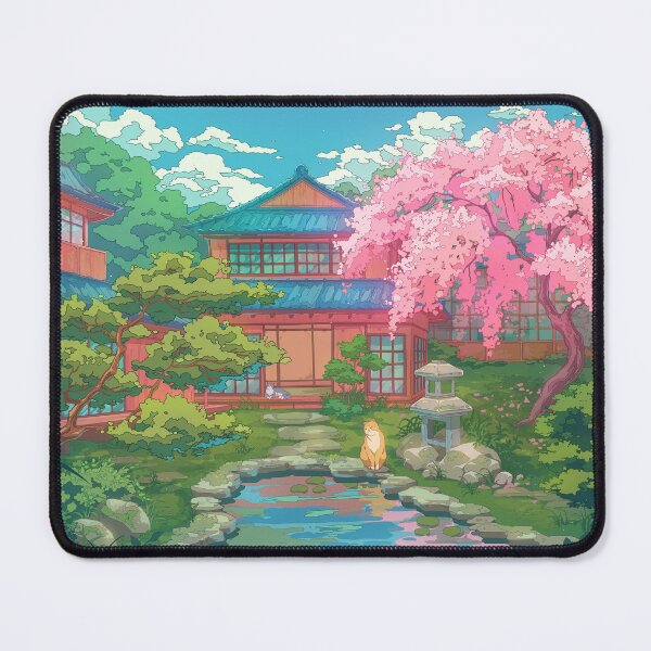 Item preview, Serene Japanese Garden, Cherry Blossoms and cute cats designed and sold by AnGoArt.