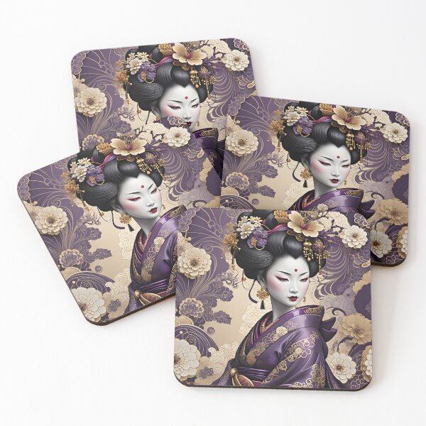 Item preview, Beautiful Japanese geisha in flowers,  kimono, purple  designed and sold by Coolparrotgirl.
