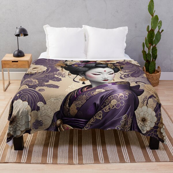 Item preview, Beautiful Japanese geisha in flowers, kimono, purple designed and sold by Coolparrotgirl.