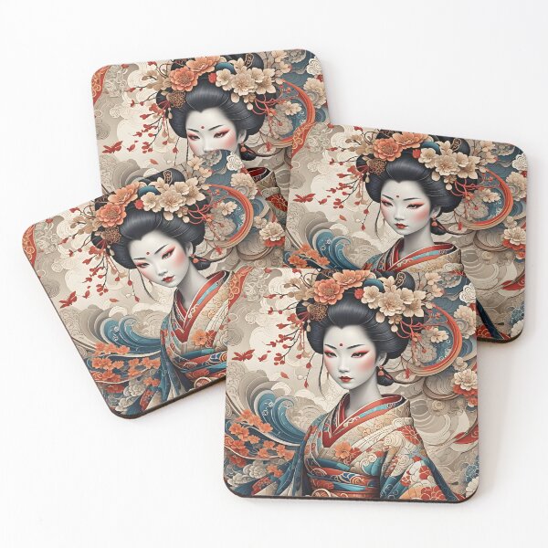 Item preview, Beautiful Japanese geisha in flowers,  kimono, orange  designed and sold by Coolparrotgirl.