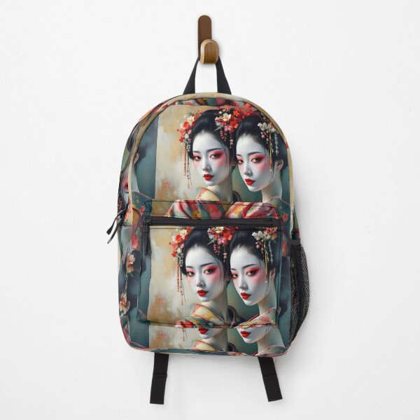 Item preview, Two beautiful Japanese geisha twins in flowers, kimono, orange designed and sold by Coolparrotgirl.