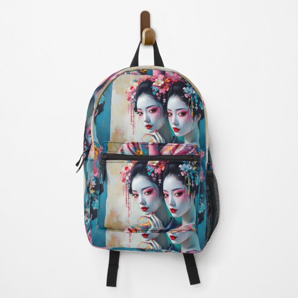 Item preview, Two beautiful Japanese geisha twins in flowers, kimono, pink designed and sold by Coolparrotgirl.
