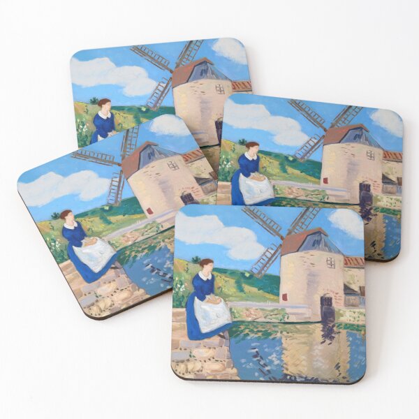 Item preview, Provence Watermill Landscape – French Countryside Painting with Woman in Blue Dress designed and sold by CARRAANN.