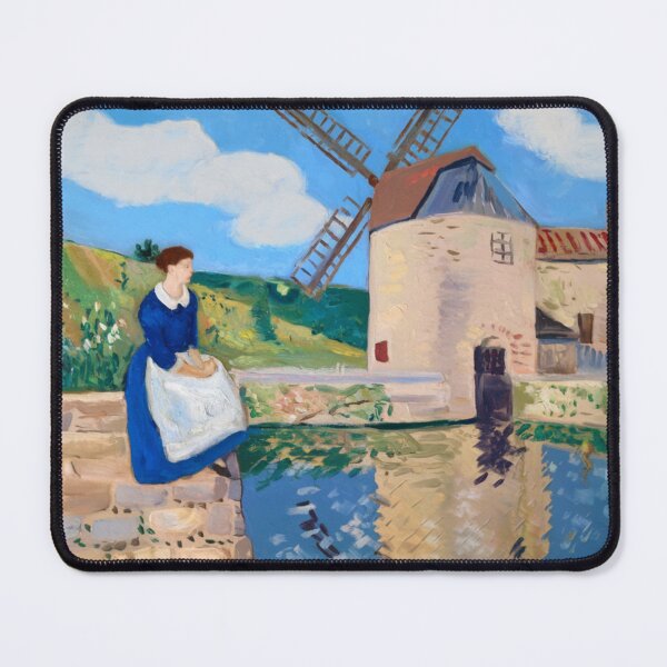 Item preview, Provence Watermill Landscape – French Countryside Painting with Woman in Blue Dress designed and sold by CARRAANN.