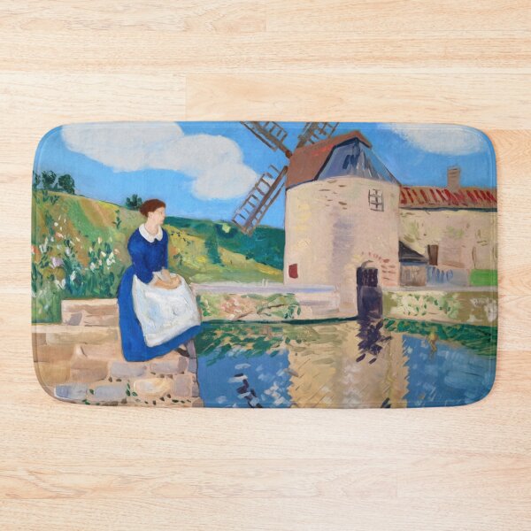 Item preview, Provence Watermill Landscape – French Countryside Painting with Woman in Blue Dress designed and sold by CARRAANN.