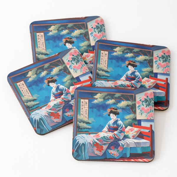 Item preview, Japanese geisha  in flowers,  kimono, pink designed and sold by Coolparrotgirl.