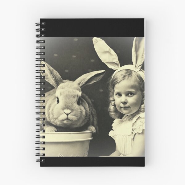 Item preview, Creepy Cute Vintage Easter Bunny with Mischievous Little Girl with Bunny Ears designed and sold by Vicki Noble Art.