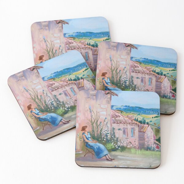 Item preview, Provence Countryside Scene – French Village Landscape with Woman in Blue Dress designed and sold by CARRAANN.