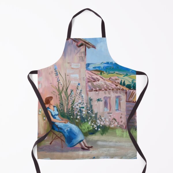 Item preview, Provence Countryside Scene – French Village Landscape with Woman in Blue Dress designed and sold by CARRAANN.