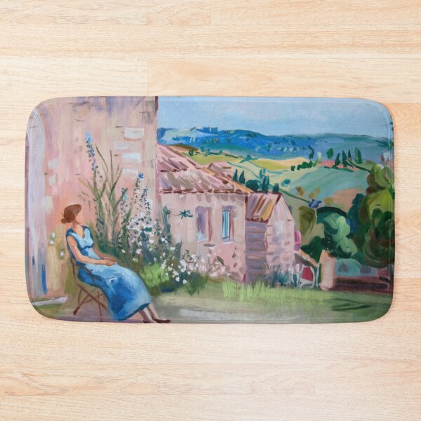 Item preview, Provence Countryside Scene – French Village Landscape with Woman in Blue Dress designed and sold by CARRAANN.