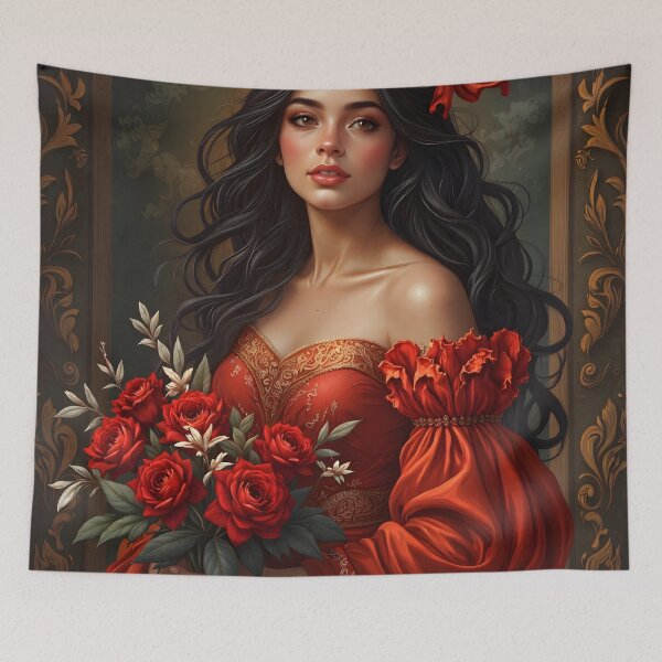 Item preview, Wall painting of woman in red frock designed and sold by theartofchanuka.