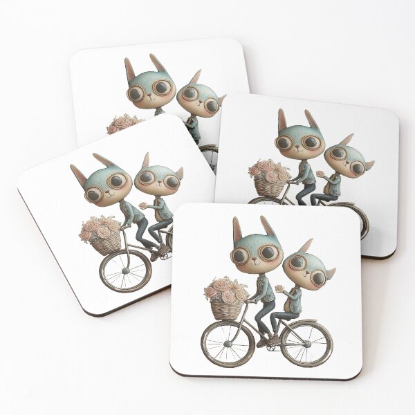 Item preview, Cute anthropomorphic cats riding a vintage bicycle with flowers designed and sold by CreativeLarysa.