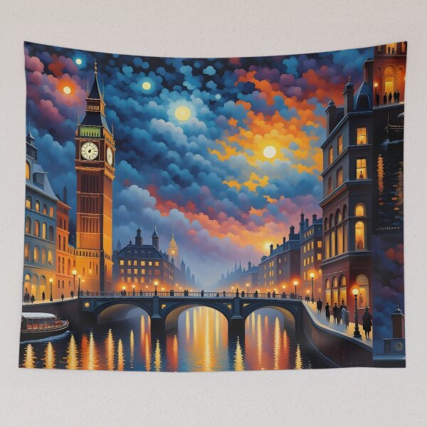 Item preview, Surrealism dark fantasy night London Big Ben, river Thames designed and sold by Coolparrotgirl.