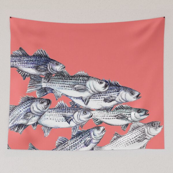 Item preview, Striped Bass Ink Drawing "Old School" - in Preppy Coral designed and sold by Michelebuttons.