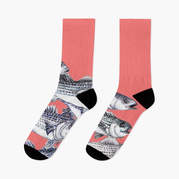 Item preview, Striped Bass Ink Drawing "Old School" - in Preppy Coral designed and sold by Michelebuttons.