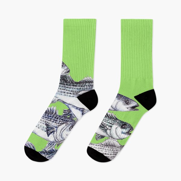Item preview, Striped Bass Ink Drawing "Old School" - in Bright Lime designed and sold by Michelebuttons.