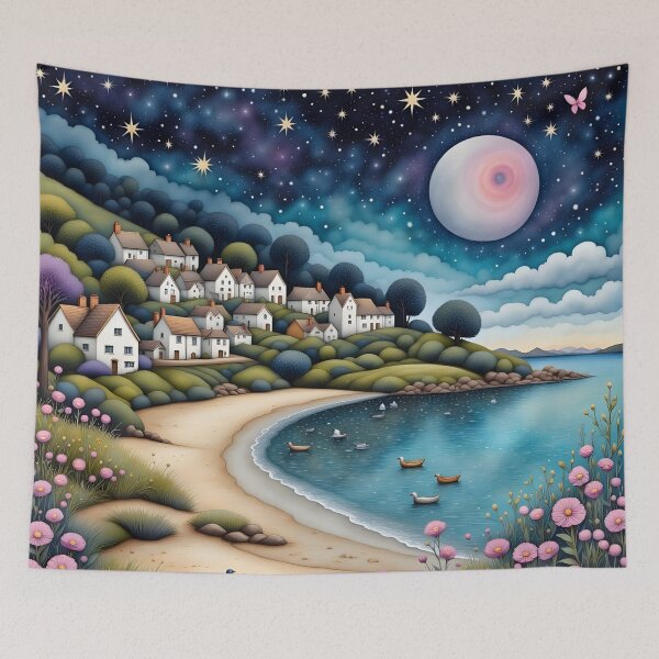 Item preview, Seaside town at night in England designed and sold by Coolparrotgirl.