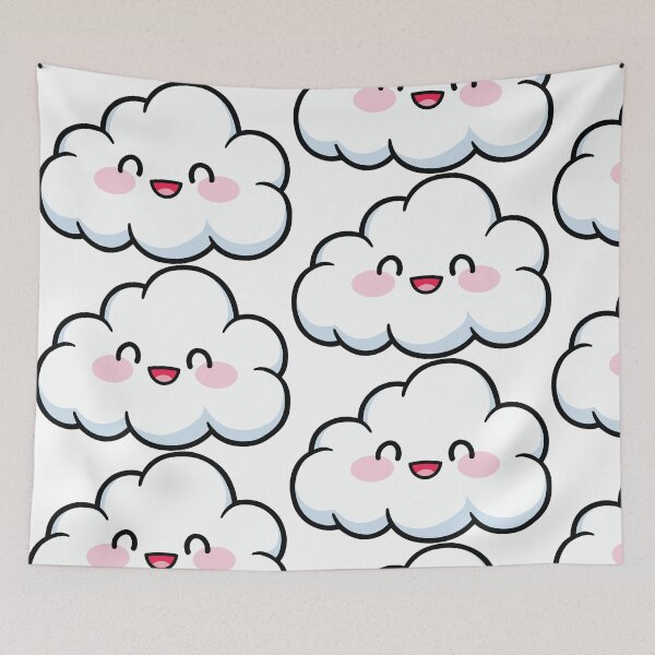 Item preview, happy smiley fluffy cloud kawaii designed and sold by smallpawsinc.