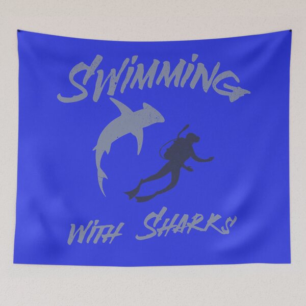 Item preview, Swimming with Sharks – Scuba Diver and Shark Ocean Adventure  designed and sold by donwillisjrart.
