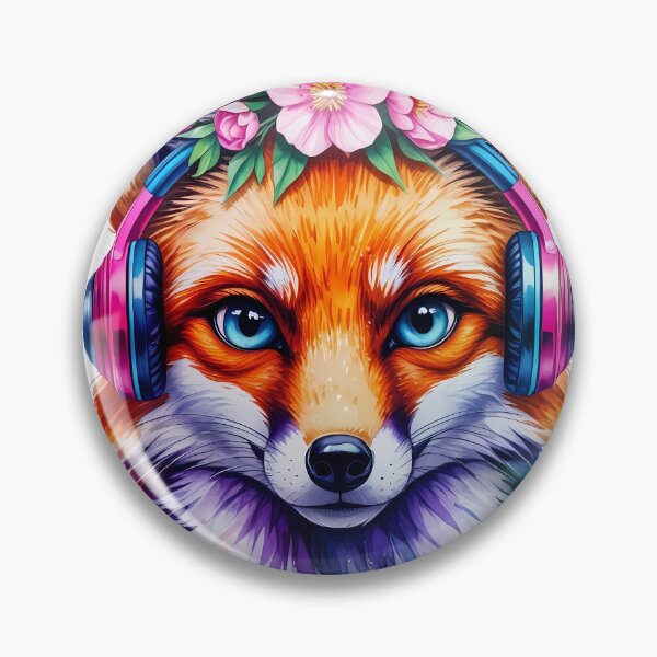 Artikelvorschau, Lebendiger Aquarellfuchs mit Blumenkopfhörern entworfen und verkauft von Illustrobe.