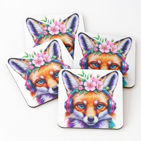 Item preview, Vibrant Watercolor Fox with Floral Headphones designed and sold by Illustrobe.