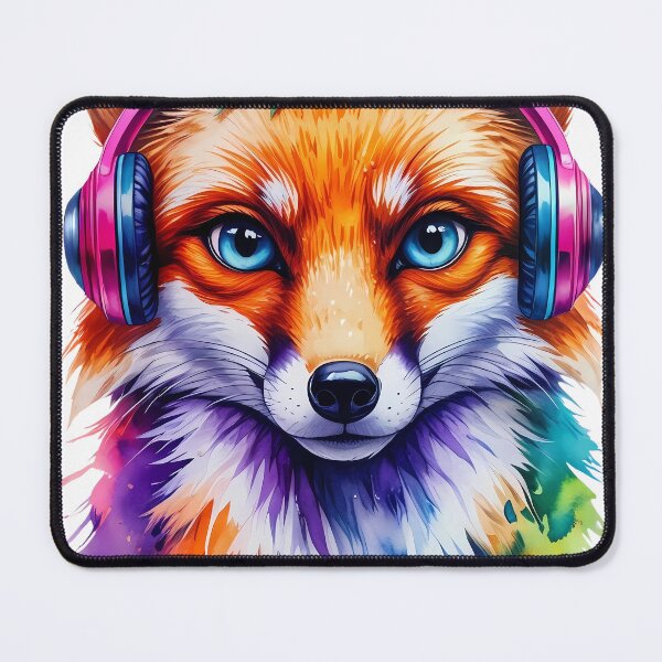 Item preview, Vibrant Watercolor Fox with Floral Headphones designed and sold by Illustrobe.