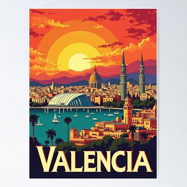 Item preview, Retro Pop Art Poster of Valencia | Vintage Valencia Wall Art | Colorful Spain Travel Print | Vibrant Mediterranean Decor designed and sold by PaintedPixels01.