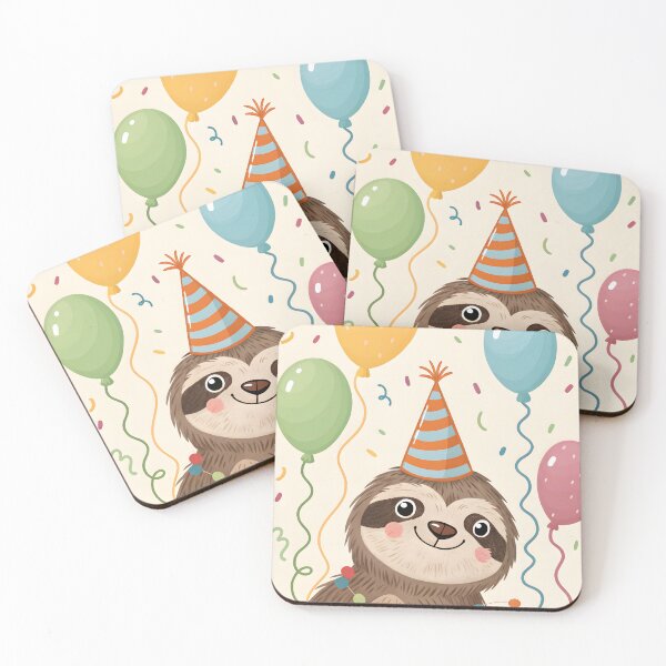 Item preview, happy birthday cute sloth in the party hat designed and sold by DuskTillDown.
