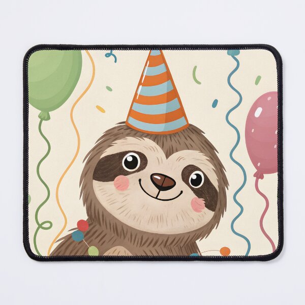 Item preview, happy birthday cute sloth in the party hat designed and sold by DuskTillDown.