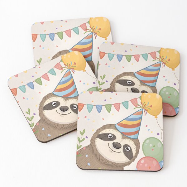 Item preview, happy birthday cute sloth in the party hat designed and sold by DuskTillDown.