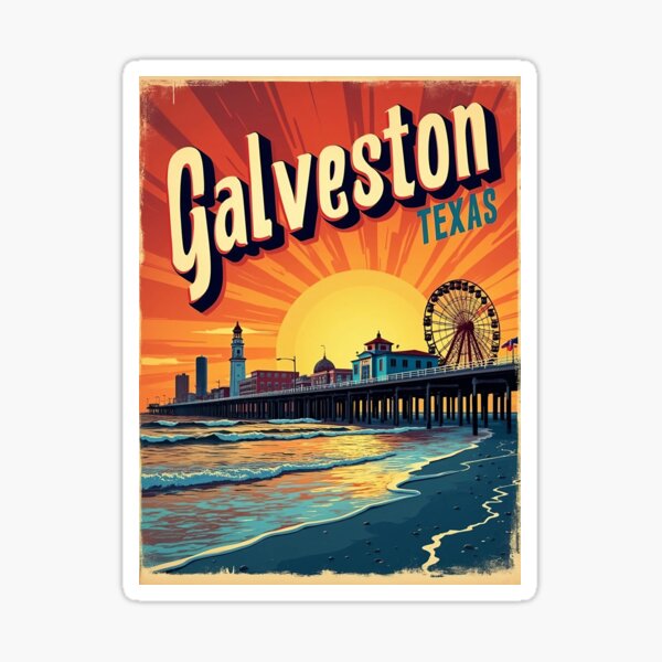 Item preview, Retro Pop Art Poster of Galveston, Texas | Vintage Beach Town Wall Art | Colorful Coastal Decor | Texas Travel Print designed and sold by PaintedPixels01.