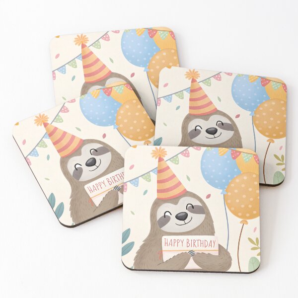Item preview, happy birthday cute sloth in the party hat designed and sold by DuskTillDown.