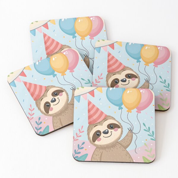 Item preview, Happy birthday cute sloth in the party hat designed and sold by DuskTillDown.