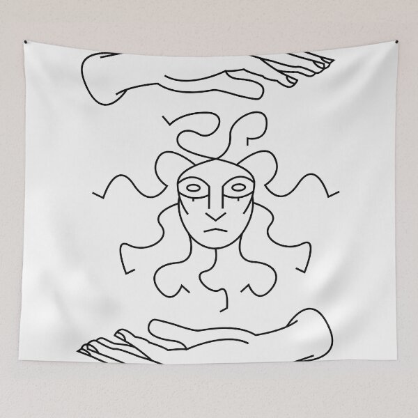 Item preview, A line art depiction of a solar face held between hands designed and sold by estebansequeira.