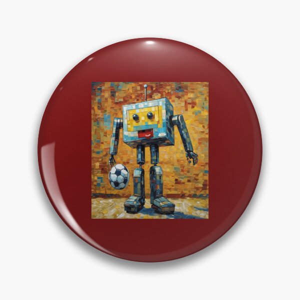 Item preview, "Smiling Mosaic Mech: Futuristic Robot Footballer" designed and sold by Artisticanvas.
