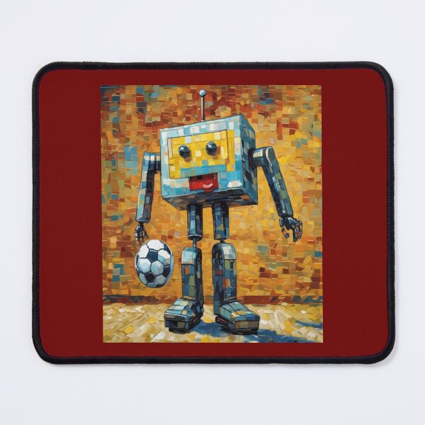 Item preview, "Smiling Mosaic Mech: Futuristic Robot Footballer" designed and sold by Artisticanvas.