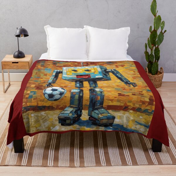Item preview, "Smiling Mosaic Mech: Futuristic Robot Footballer" designed and sold by Artisticanvas.