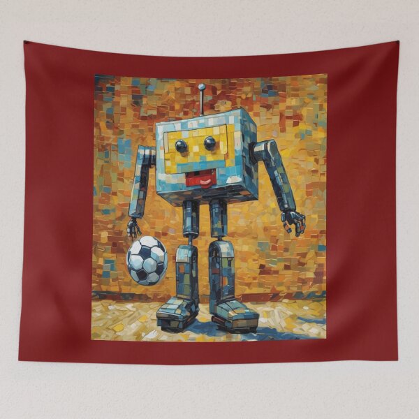 Item preview, "Smiling Mosaic Mech: Futuristic Robot Footballer" designed and sold by Artisticanvas.