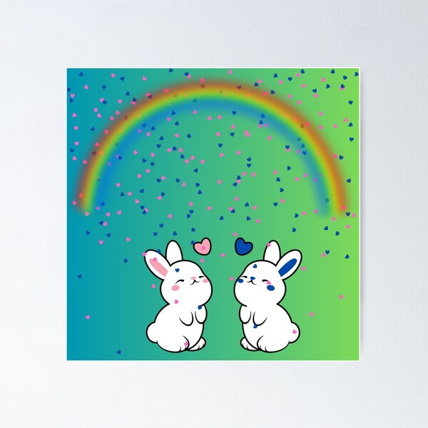 Item preview, Bunny lovers under a rainbow designed and sold by dinomonkey.