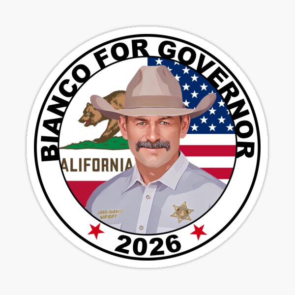 Artikel-Vorschau von Chad Bianco, Gouverneur von Kalifornien im Jahr 2026, designt und verkauft von StickerWey.